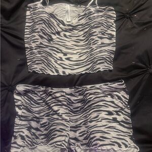 SKIMS Zebra Print Pajama Set - Black and White
